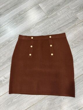 New Karl Lagerfeld Paris knitted Brown Button-Accent Women's Skirt L